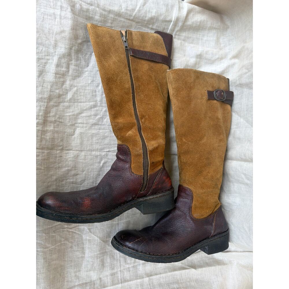 Born Boots 8.5 Brown Leather Suede Two Tone Riding Buckle Equestrian Crown Boret - Picture 5 of 9